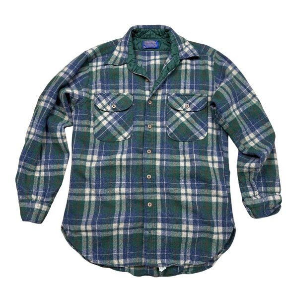 Vintage Pendleton Board Shirt 100% Virgin Wool Green Blue Mens Medium - Picture 1 of 9